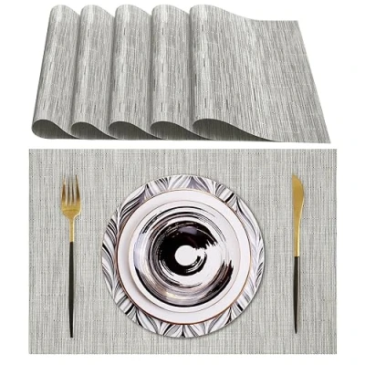 Imagen de Lumaca Manteles Individuales Lavables, Juego de 6 Salvamanteles (70% PVC, 30% Poliéster), Resistentes al Calor, Antideslizantes, para Mesa Cocina y Restaurantes,Gris
