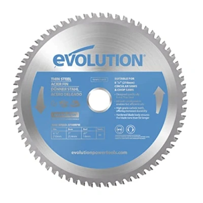 Imagen de Evolution hoja de sierra 210 mm (T210TCT 68CS) para cortar acero fino: la metal con punta carburo no genera calor, rebabas ni chispas