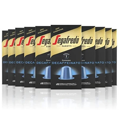Imagen de Segafredo Zanetti 100 Cápsulas de Aluminio Compatibles con Nespresso Café Descafeinado Método Natural (10 Cajas 10 Cápsulas) Adecuadas para Máquinas Original