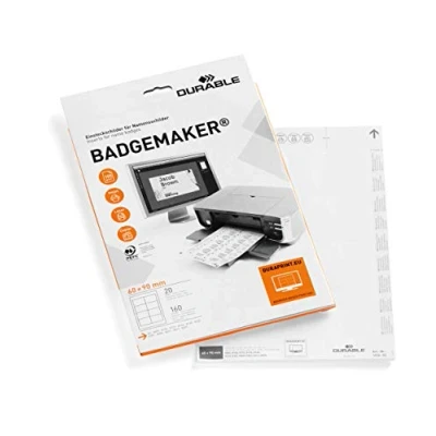 Imagen de Durable 145602 Insignias de inserción Badgemaker, 60 x 90 mm, 160 insignias, blancas