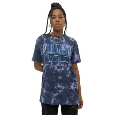 Imagen de Nirvana Camiseta para hombre Nevermind Wavy Logo (Dip Dye) Tie Dye Morado, Púrpura, X Large