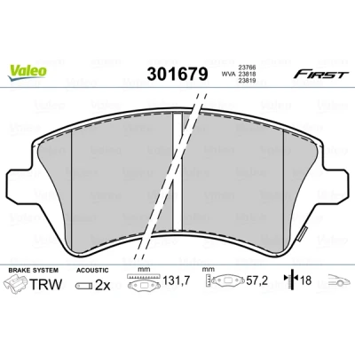 Imagen de VALEO 301679 Juego de pastillas freno FIRST Eje delantero con contacto avisador desgaste sin chapa antichirridos TOYOTA: Corolla IX Berlina