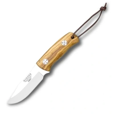 Imagen de Joker Cuchillo Bushcraft Rabbit CO76, hoja Inox MOVA de 8,5 cm, con cachas en madera olivo, funda cuero, herramienta pesca, caza, camping y senderismo