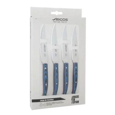 Imagen de Arcos Cuchillos mesa de la Serie Juego 4 piezas (Cuchillos carne) Hoja Acero Inoxidable Nitrum 4&quot; Mango madera palisandro Color azul.