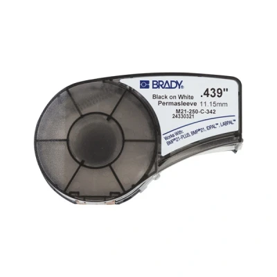 Imagen de Brady (M21 250 C 342) Manguito de poliolefina termorretráctil PermaSleeve para BMP21 PLUS; 11.15 mm x 2.10 m Negro sobre blanco