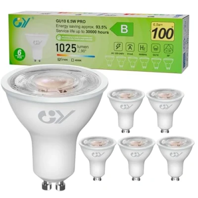 Imagen de GY GU10 led spot 6.5W bombilla gu10, Blanco Cálido 2700K 1025 Lumen, equivalentes a 100W, ángulo de haz 36, bajo consumo,No Regulable,6 piezas