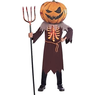 Imagen de amscan Disfraz infantil de Scary Pumpkin Big Head 6 a 8 años, color marrón, S (9907139)