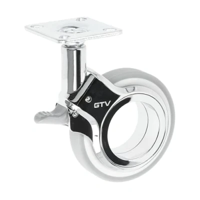 Imagen de GTV Ruedas para muebles GIRA giratorias con freno diámetro 75 mm de plástico y acero Cromado + gris mate