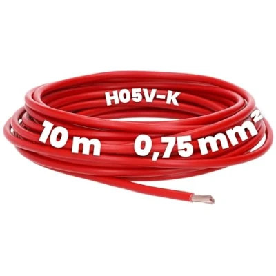 Imagen de Kalitec 10 metros H05V K 0,75 mm² rojo Cable de Cableado I PVC Single Core Litze mm2 hostil flexible un solo conmutación ignífugo