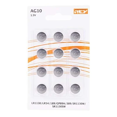 Imagen de Pack de 12 Pilas AG10 1.5V Tipo Botón Litio, LR1130, LR54, L1131, 189, GP89A, 389, SR1130W, SR1130SW