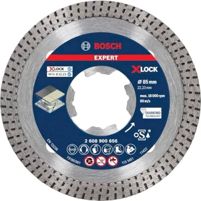 Imagen de Bosch Professional 1x Disco de corte diamante Expert HardCeramic X LOCK (para Azulejos duros, Piedra dura, Ø 85 mm, accesorios Amoladora pequeña)