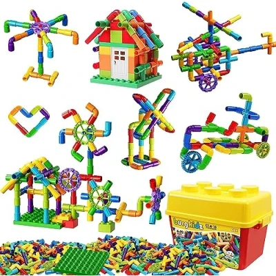 Imagen de burgkidz Juguete de Bloques Construcción Tuberías, 188 Piezas Juegos Cerraduras Stem Creativos, Kit Educativo Sensorial Enclavamiento, Aprendizaje Preescolar