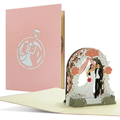 Imagen de Tarjeta de felicitación boda en relieve desplegable, elegante, idea regalo, regalos para novios, L21