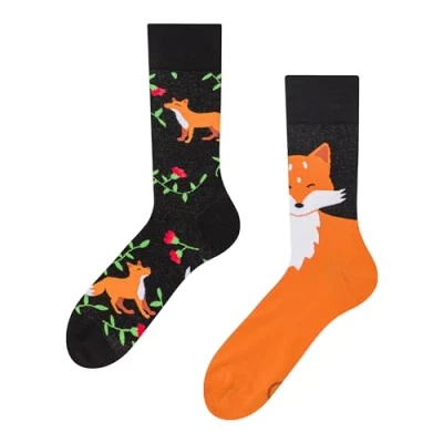 Imagen de Dedoles Calcetines Unisex Hombre Mujer y Niños Algodón muchos diseños divertidos diferente izquierda derecha, color: Negro, diseño: Zorro flores, tamaño: 39 42