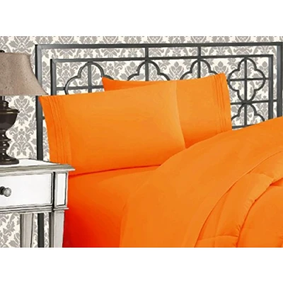 Imagen de Elegant Comfort Lujoso juego de sábanas 4 piezas calidad egipcia 3 líneas bordadas hotel 1500 hilos, resistente a las arrugas y la decoloración, tamaño Queen, color naranja