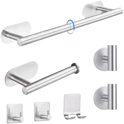 Imagen de 80CM Laimew Juego de Toallero Baño, 7 PCS Toalleros Baño sin Taladro, Accesorios Acero Inoxidable, Contiene Adhesivo, Portarrollos para Papel, Gancho Toallas