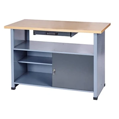 Imagen de Banco de trabajo Küpper 14118 Gris 120cm Barato, 1 cajón puerta, encimera madera chapada haya, estructura metálica robusta y estable, calidad alemana Kupper