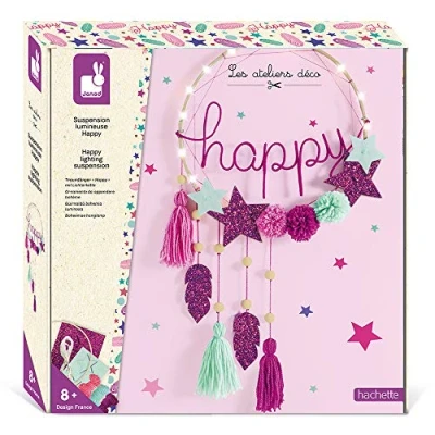 Imagen de Janod Adorno Colgante Luminoso Happy para Confeccionar Les Ateliers Déco Kit Infantil de Manualidades Creativas Desarrolla la Motricidad Fina y Creatividad A partir 8 Años, J07927