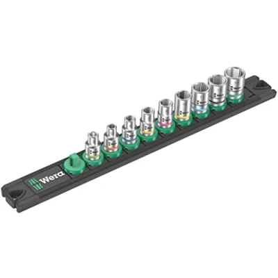 Imagen de Wera 05005400001 Juego de llaves vaso en tira magnética A 4 Zyklop, arrastre 1/4&quot;, 9 piezas