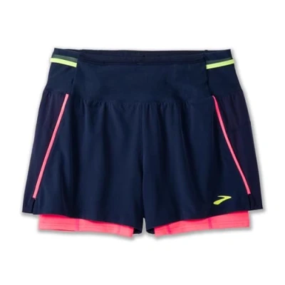 Imagen de Brooks HIGH Point 3&quot; 2IN1 Short 2.0 Pantalón corto de deporte, Mujer, Talla: 32/34, Navy neo pink