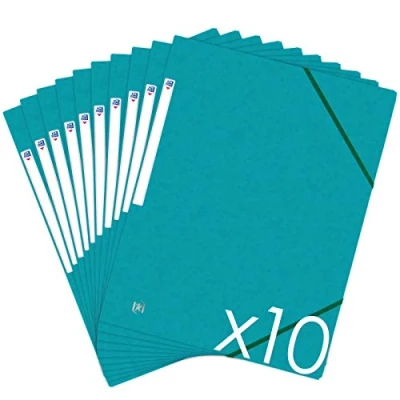 Imagen de Oxford Topfile+ Lote de 10 camisas con 3 solapas (tamaño A4, cierre elástico), color azul