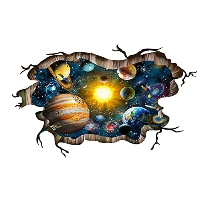Imagen de Calcomanías de pared con diseño galaxia cósmica en 3D, color azul roto, planeta, estrellas creativas y sistema solar, papel pintado para niños, techo, dormitorio, decoración del hogar
