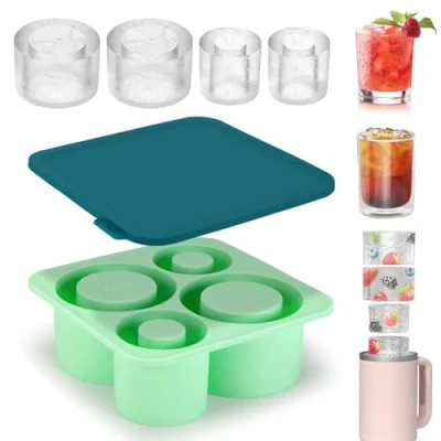 Imagen de Auauraintt Molde de silicona para cubitos hielo Stanley,cilindros huecos bandejas hielo,bandeja con tapa para,sin BPA, 20 40 oz accesorios (A)