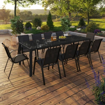 Imagen de Conjunto de muebles jardín MADRID mesa 240 CM y 10 sillas apilables negro