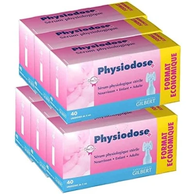 Imagen de GILBERT Suero Fisiológico Higiene Nasal Enjuague auricular Lavado de heridas Acción Humectante Fabricado en Francia Lote 6 cajas 40 x 5 ML