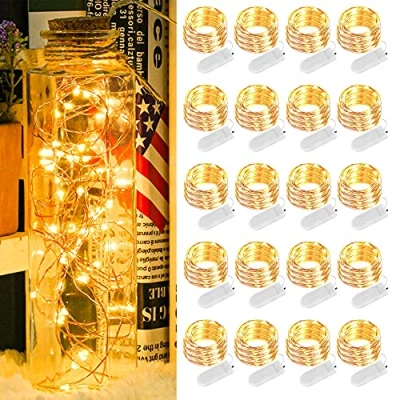 Imagen de Guirnalda Luces Pilas LED, 2M 20 LEDs Cadena de con Pilas, Alambre Cobre Guirnaldas Luces, IP67 Impermeable Cadena, Hadas para Decoración, Navidad, Boda, Fiesta, Jardín