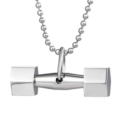 Imagen de DonDon Collar de Hombre con Colgante en Forma Pesas Acero Inoxidable Plateado Bolsa Joyas