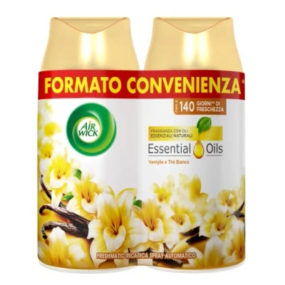 Imagen de Air Wick 2 recambios para espray automático Freshmatic, ambientador ambientes, aroma de vainilla y té blanco