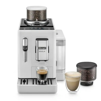 Imagen de Cafetera superautomática De&#039;Longhi Rivelia EXAM440.35.W, Molinillo integrado, Espumador leche, Táctil, 4 perfiles, 8 recetas, 19bar, 1450W, Blanco