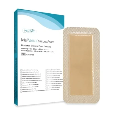 Imagen de MedVanceTM silicona Apósito de espuma adhesiva con borde Tamaño 10 cm x 20 (almohadilla 6 16 cm), caja 5 apósitos