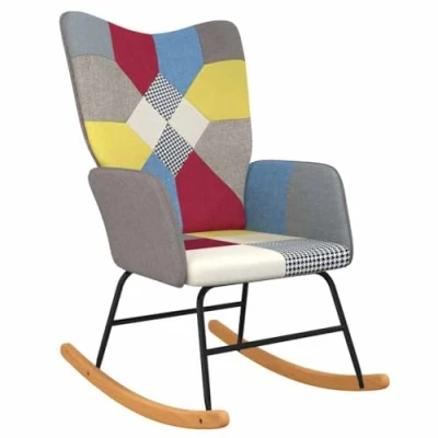 Imagen de vidaXL Silla Mecedora Balancín Reclinable Asiento Sillón Salón Sala de Estar Muebles Mobiliario Relajación Relajante Decoración Tela Patchwork