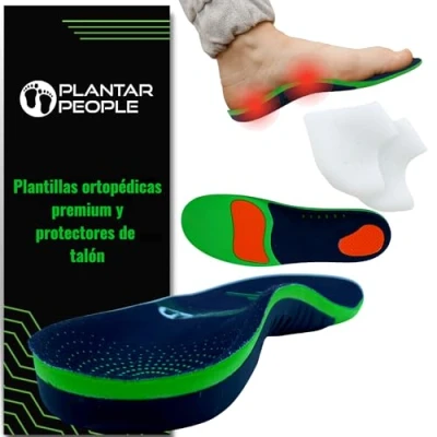 Imagen de plantar People Plantillas ortopédicas de longitud completa con soportes arco y almohadillas silicona para el talón, metatarso cojín talón tratamiento fascitis (S)