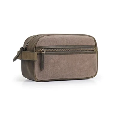 Imagen de Londo Bolso de Aseo, Viaje en Cuero Genuino, para cosméticos, afeitarse los artículos, Dopp Kits, Unisex, Olive