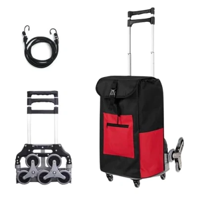 Imagen de Carretilla de Mano Aluminio. Carrito Transporte con 6 Ruedas Triangulares para Escalera. Carro Carga Plegable Capacidad 75kg Almacén. Portátil, Bolsa.