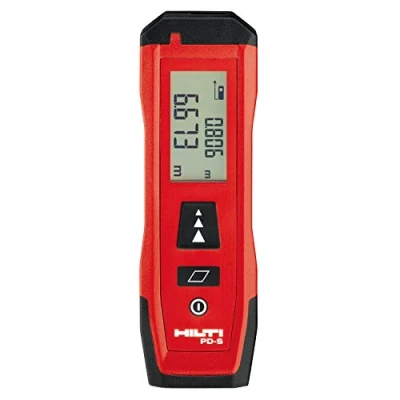 Imagen de Hilti 2190182 Medidor láser de Distancia PD S (hasta 60m, diseño Compacto, para medir distancias y áreas con Pantalla entornos Oscuros Teclado intuitivo Memoria. Funda)