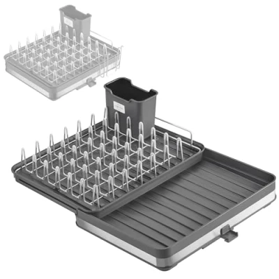Imagen de SILBERTHAL Escurreplatos Fregadero con desagüe Escurridor Extensible plástico y Acero Inoxidable escurrecubiertos