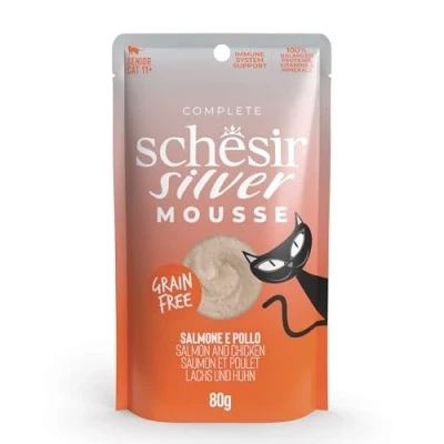 Imagen de Schesir Silver, En Mousse de Salmòn, Comida Hùmeda Completa para Gatos Mayores (12 sobre x 80g)