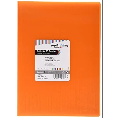 Imagen de Grafoplás 1431752. Carpeta de 10 Fundas Transparentes, Tamaño Folio, Color Naranja, Poliplás Multiline