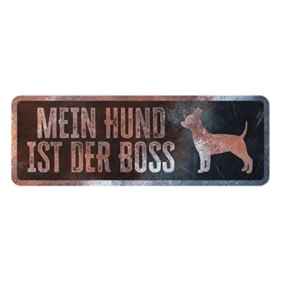 Imagen de D&amp;D Home, Panel de Aversión Atención al Perro, 40x13x0,3 cm, Versión Alemana, Fondo Negro, Señal Advertencia Metal Resistente óxido con Texto Divertido