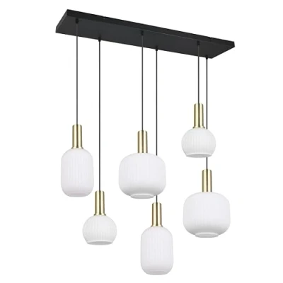 Imagen de Trio Lighting Lámpara colgante Diva, 6 luces, color latón, opal, metal, cristal