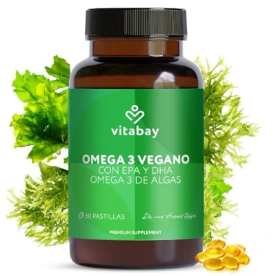 Imagen de Vitabay Omega 3 Capsulas de Alta Dosis 1100mg Vegano 60 con Algas Marinas EPA y DHA Omega3 Concentración Omegas