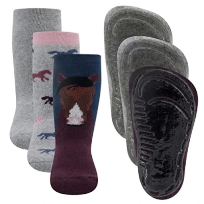 Imagen de EWERS Pack de 3 Calcetines Antideslizantes SoftStep con Motivo Caballo para Niñas, Suela Antideslizante, Goma, Pares, Talla 23 24