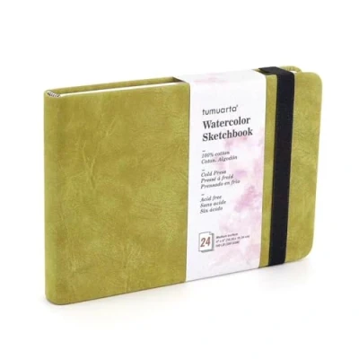 Imagen de tumuarta cuaderno de dibujo cuadrado acuarela, 300 g, 100% algodón, 10 x 15 cm, 24 hojas, 48 páginas, grano fino, sin ácidos, libro acuarela para usar como