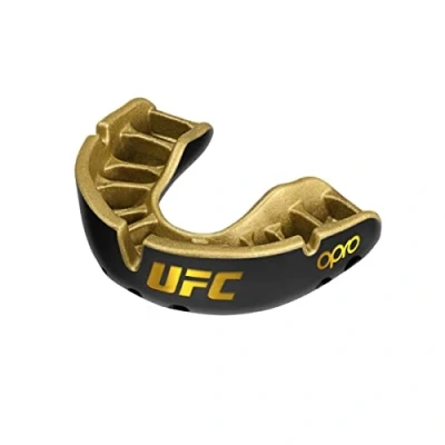Imagen de protector bucal OPRO Gold Level UFC, deportivo para niños, con tecnología de ajuste revolucionaria boxeo, MMA, artes marciales, BJJ (Negro, Joven)