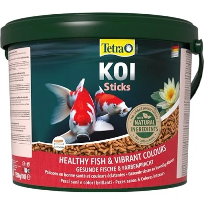 Imagen de Tetra Pond Koi Sticks, Alimento para todos los peces Koi, sanos, colores intensos y agua transparente, cubo de 10 L