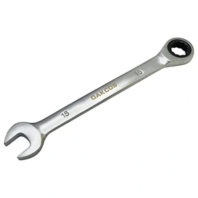 Imagen de DAKCOS Llave combinada de carraca 15mm fija con trinquete en Cr V acabado cromado mate
